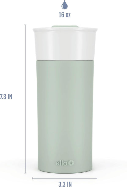 Ello Ogden Ceramic Travel Mug with Splash-Resistant Slider Lid and Protective Silicone Boot, Perfect for Coffee or Tea, BPA Free, Dishwasher Safe, Gray, 16 oz, 758-0438-040