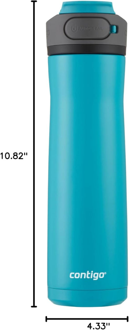 Contigo Cortland Chill 2.0 Vacuum-Insulated Stainless Steel Water Bottle, Spill-Proof Sip Technology, Interchangeable Lid, 24oz, Steel/Licorice, Perfect for Fitness Travel Everyday Use