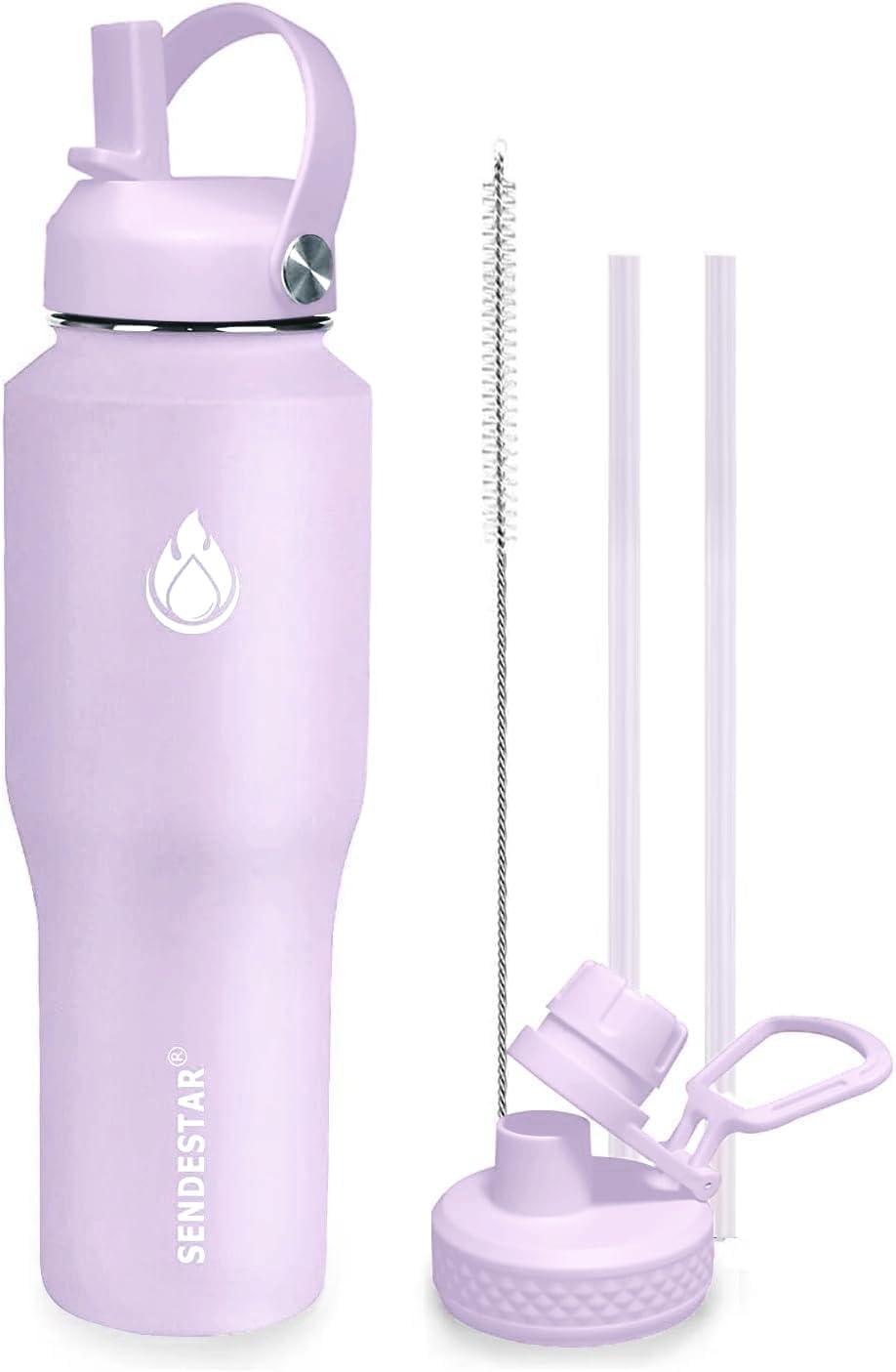 SENDESTAR 40oz Water Bottle Wide Mouth Stainless Steel Vacuum Insulated Double Wall with Straw Lids Fit in Any Car Cup Holder