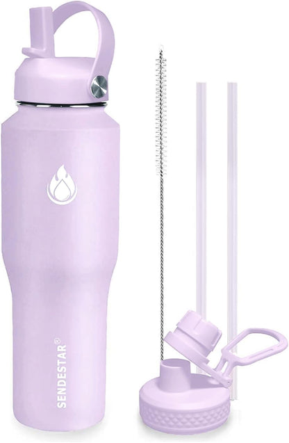 SENDESTAR 40oz Water Bottle Wide Mouth Stainless Steel Vacuum Insulated Double Wall with Straw Lids Fit in Any Car Cup Holder