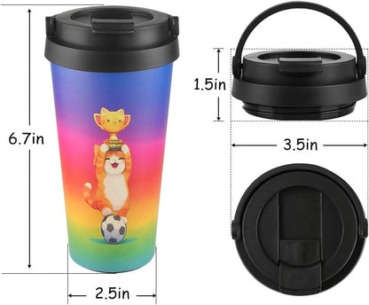 Funkrin Insulated Coffee Mug with Ceramic Coating, 16oz Iced Coffee Tumbler Cup with Flip Lid and Handle, Double Wall Vacuum Leak-Proof Travel Mug for Office School Party Camping