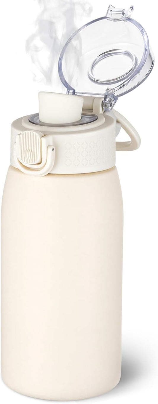 Insulated Water Bottle 24 oz with Dustproof Lid, Carry Handle & Tea Infuser, BPA-Free & Leakproof, Stainless Steel Water Bottles Ideal for Fitness, Hiking, Office & Outdoor Use (Black)