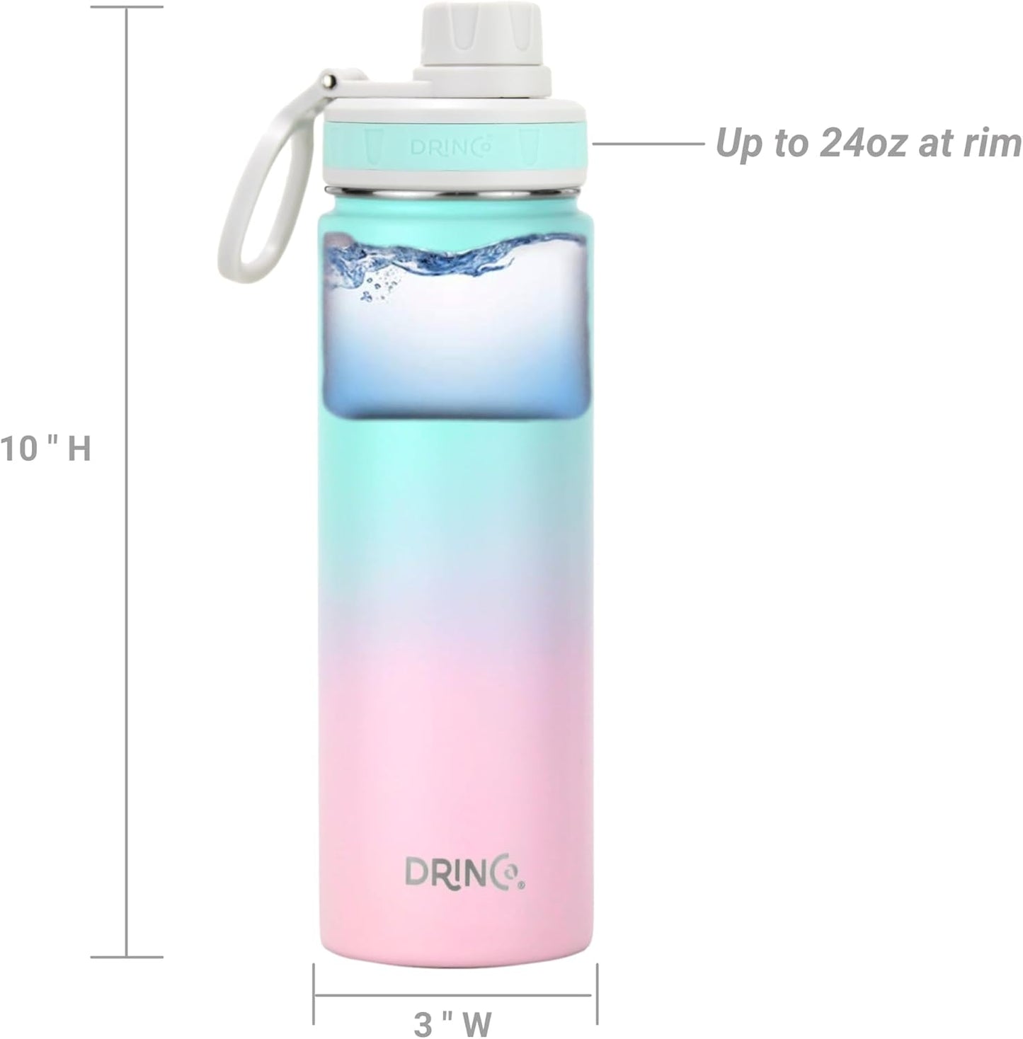 Drinco Stainless Steel Water Bottle Spout Lid Vacuum Insulated Double Wall Water Bottle Wide Mouth (40oz 32oz 22oz 18oz 14oz) Leak Proof Keep Cold Sport Camping Hiking (22 oz, 22oz Black)