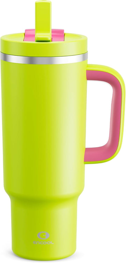 40 oz Tumbler with Handle and Straw: Stainless Steel Insulated Tumbler Keeps Cold for 24 Hours, Leakproof Travel Cup Fits in Cup Holder and BPA-Free, Cotton Candy
