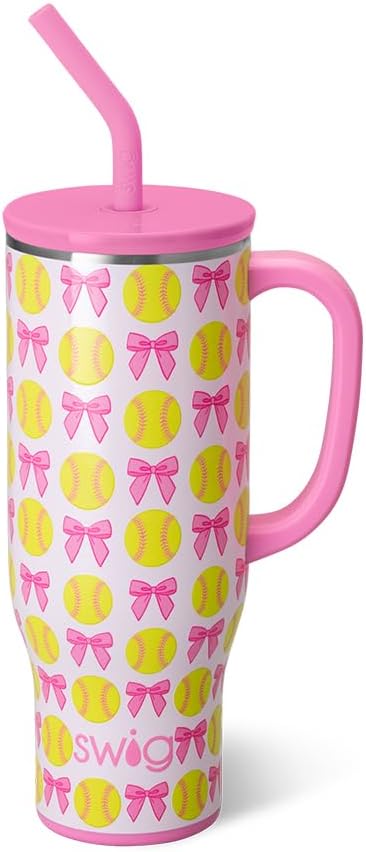 Swig Life 40oz Mega Mug, 40 oz Tumbler with Handle and Straw, Cup Holder Friendly, Dishwasher Safe, Extra Large Insulated Tumbler, Stainless Steel (Pickleball)
