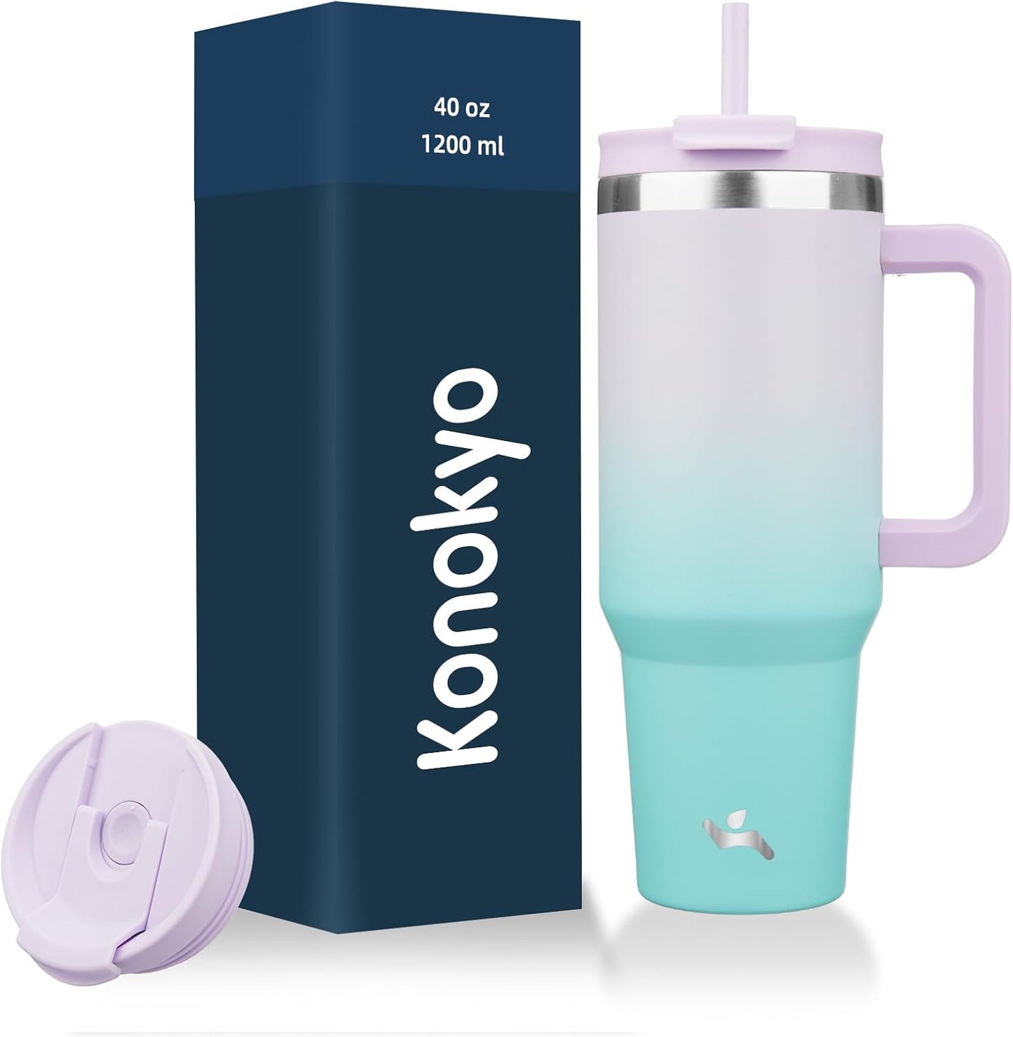 Konokyo 30 oz Tumbler with Handle and 2 Straws,2 in 1 Lid Insulated Water Bottle Stainless Steel Travel Coffee Mug,Sky