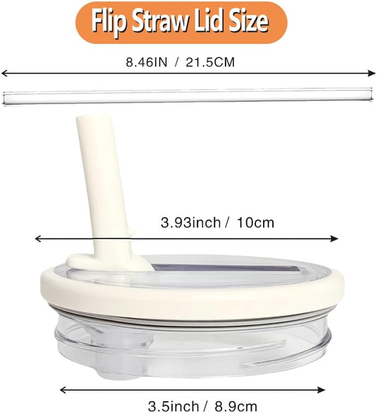 40 oz Tumbler Lid Replacement Leak Proof Spill Proof Flip Straw for Stanley Lid, 40oz Cup Lid (2 Pack Beige)