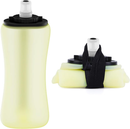 Soft Flask 11.8oz/350ml, Soft Silicone Quick Grip Chill Handheld Water Bottle Collapsible for Running Hydration Morning Jogging Climbing Cycling Sports Activity (Yellow)
