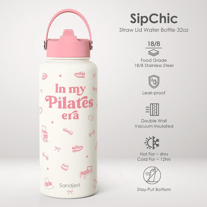 SANDJEST Pickleball Gift for Women, Water Bottle Stainless Steel 32oz with Lid & Straw, Sport Insulated Bottles Gifts for Girls Friends Teens Birthday Christmas