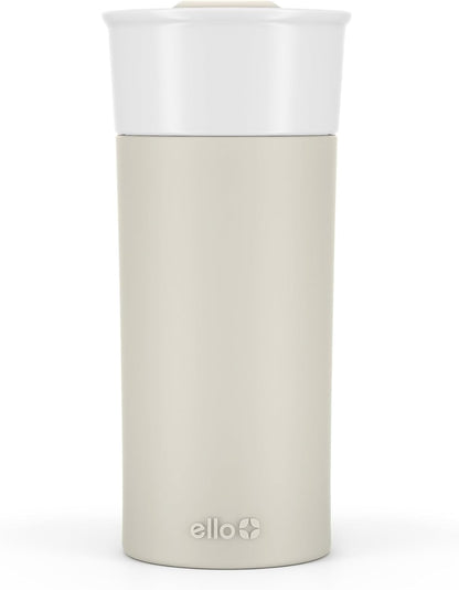 Ello Ogden Ceramic Travel Mug with Splash-Resistant Slider Lid and Protective Silicone Boot, Perfect for Coffee or Tea, BPA Free, Dishwasher Safe, Gray, 16 oz, 758-0438-040
