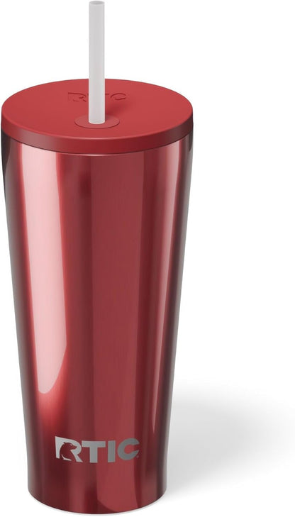 RTIC 20oz Everyday Tumbler Insulated Stainless Steel Portable Travel Coffee Cup with Straw, Ceramic Lining, Spill-Resistant Lid, BPA-Free, Hot and Cold Drink, Beach