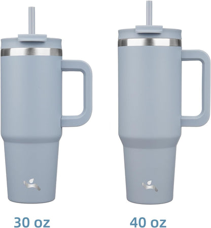 Konokyo 30 oz Tumbler with Handle and 2 Straws,2 in 1 Lid Insulated Water Bottle Stainless Steel Travel Coffee Mug,Sky