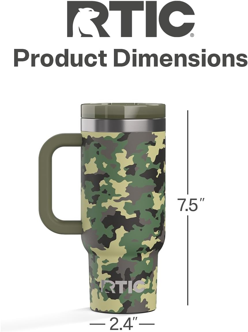 RTIC Little Road Trip Tumbler 16oz for Kids with Straw Lid and Handle, Ceramic Lined, Insulated Stainless Steel Travel Water Mug Cup, Leak-Proof, RTIC Ice Glitter