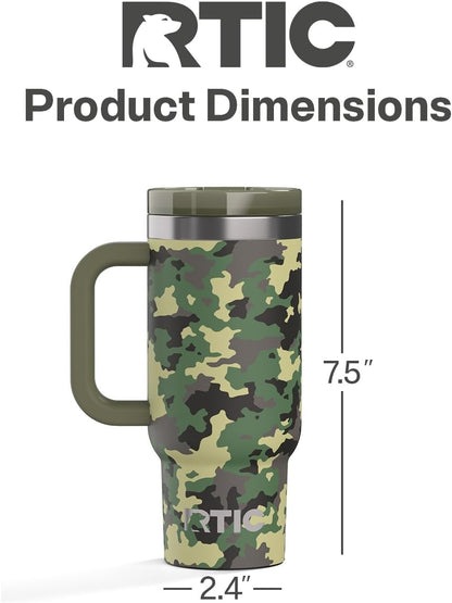 RTIC Little Road Trip Tumbler 16oz for Kids with Straw Lid and Handle, Ceramic Lined, Insulated Stainless Steel Travel Water Mug Cup, Leak-Proof, RTIC Ice Glitter