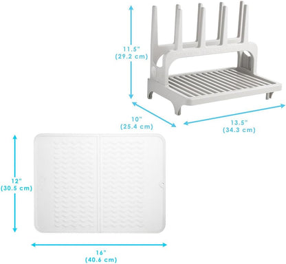 PopYum Seattle Gray Space Saving Drying Rack Made from 100% Recycled Bottles with Clear Frosted Silicone Drying Mat, Countertop for Baby Bottle, Plastic Bags, Cups, Glass, Tumblers, Compact