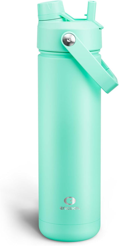 ENCOOL Insulated Water Bottle with Straw Stainless Steel Water Bottle, Leak-Proof, BPA-Free, Double Wall Vacuum Keeps Cold for 24 Hours for Sports, Travel, School (26 oz, Cotton Candy) - Colors A