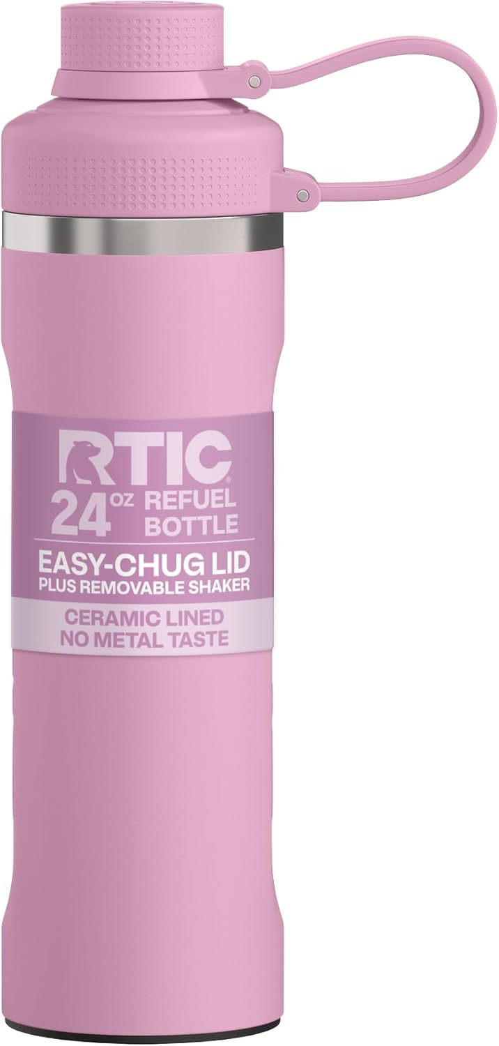 RTIC 24oz Refuel Water Bottle with Workout Protein Shaker, Insulated, Stainless Steel, Metal, Double Wall Vacuum-Insulation, Ceramic Lined, Leak-Proof Chug Lid, Tumbler, Black