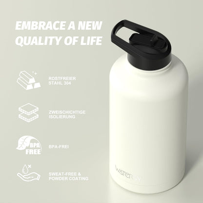 40oz Insulated Water Bottle (Cold for 48 Hrs),BPA Free&Leak Proof,Stainless Steel Water Flask,Water Jug with Straw Spout Lids for Gym,Hiking,Travel,Black Blue