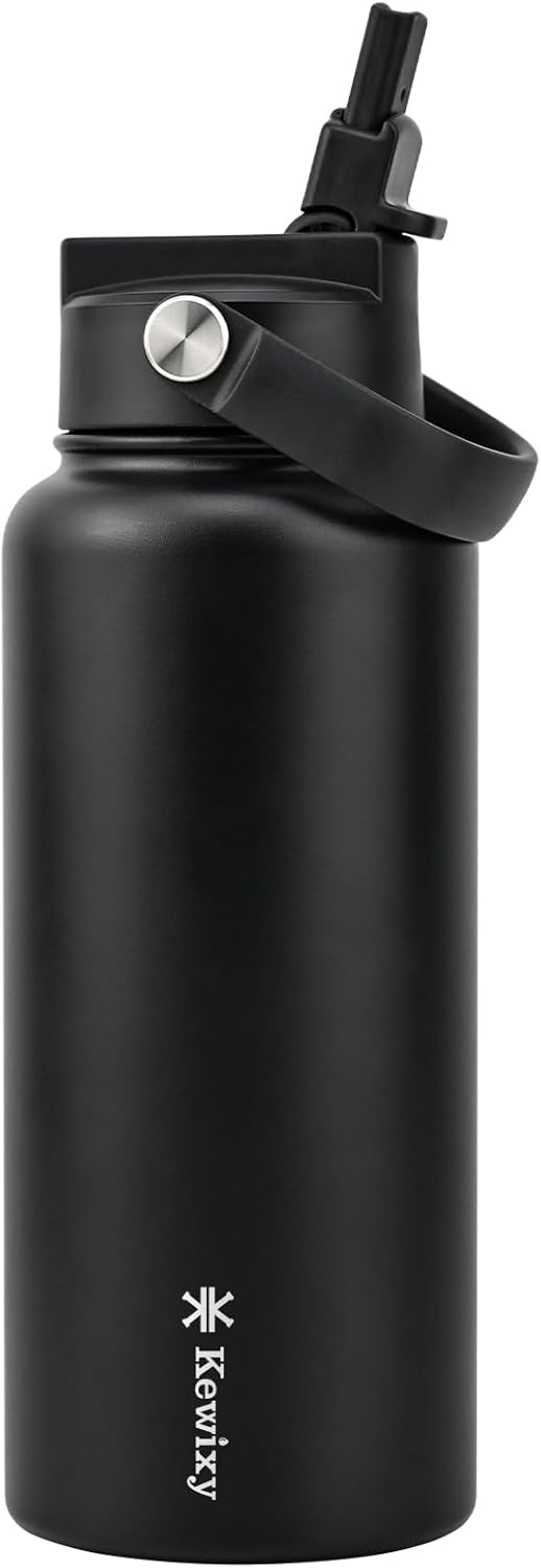 KEWIXY Pickleball Water Bottle 32 oz Insulated, Stainless Steel with Straw, Leak Proof, Keep Cold 24H, Vacuum, Pickleball Gifts for Pickleball Players, Pickleball Lovers, Women Girls Sport
