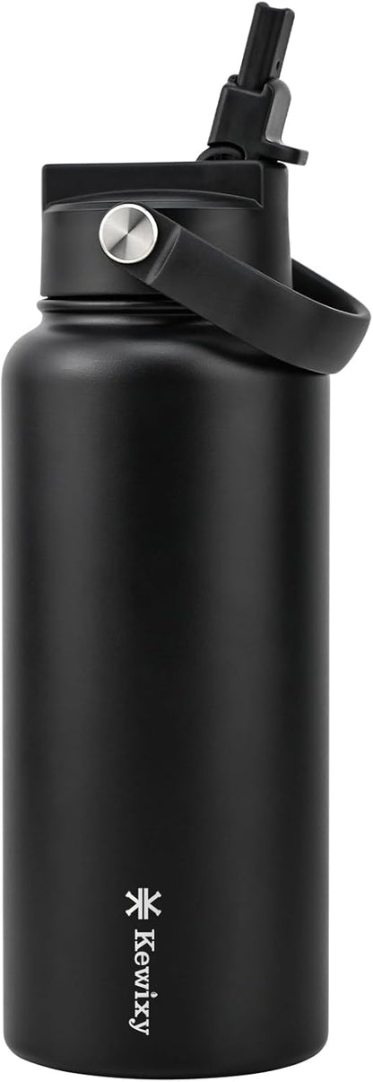 KEWIXY Pickleball Water Bottle 32 oz Insulated, Stainless Steel with Straw, Leak Proof, Keep Cold 24H, Vacuum, Pickleball Gifts for Pickleball Players, Pickleball Lovers, Women Girls Sport