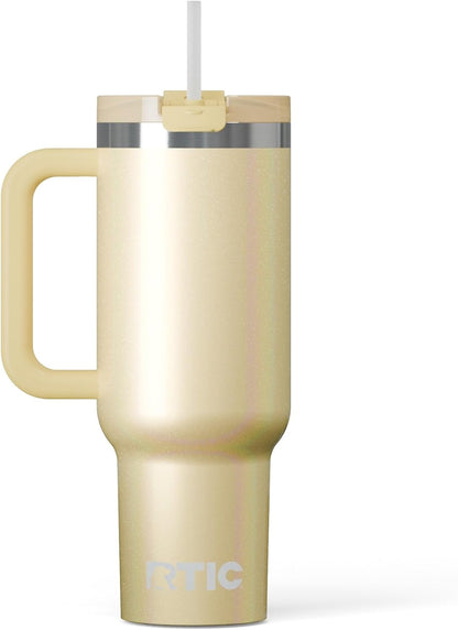RTIC 30 oz Road Trip Tumbler Double-Walled Ceramic Lined InsulatedStainless Steel Portable Travel Coffee Mug Cup with Lid, Handle and Straw, Periwinkle Bouquet