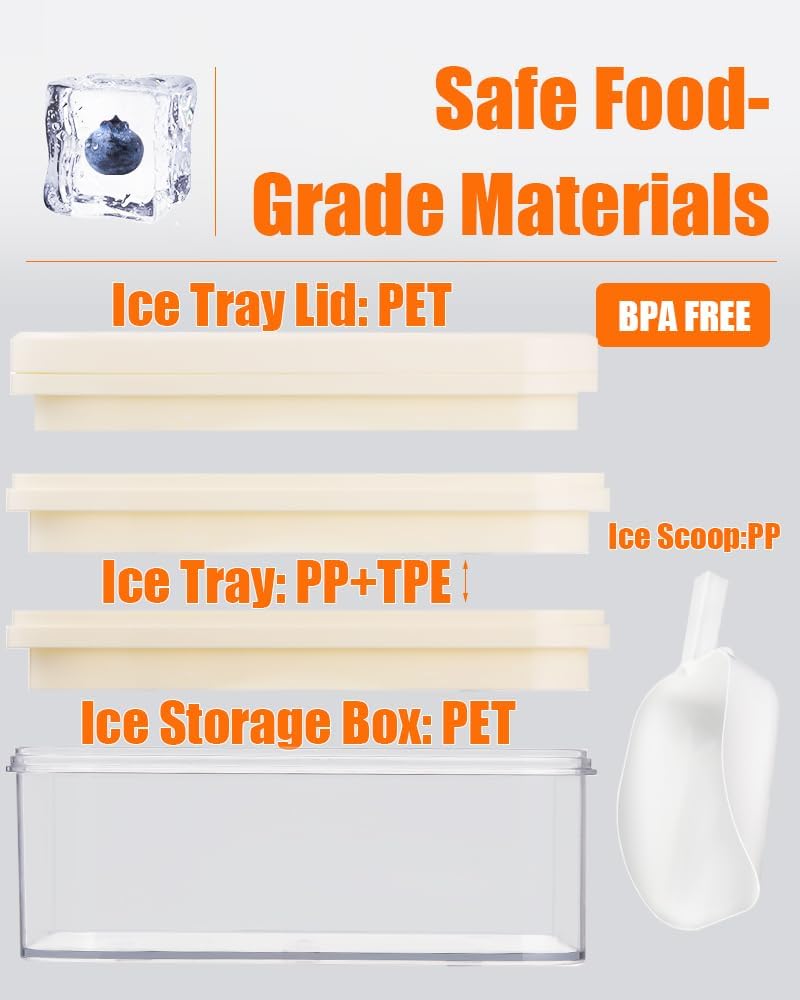 Brigii Ice Cube Tray with Lid & Storage Bin, 56 Cubes Ice Mold with Easy-Release Silicone Bottom, Stackable Ice Trays for Freezer, BPA Free,for Cocktails, Whiskey, Coffee & Drinks