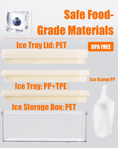 Brigii Ice Cube Tray with Lid & Storage Bin, 56 Cubes Ice Mold with Easy-Release Silicone Bottom, Stackable Ice Trays for Freezer, BPA Free,for Cocktails, Whiskey, Coffee & Drinks