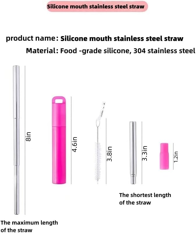 NAIVELY-Metal Reusable Straws 3 Pack Collapsible Portable Stainless Steel Drinking Straw Telescopic Travel Straw, with Case and Cleaning Brush Foldable Pocket Straws