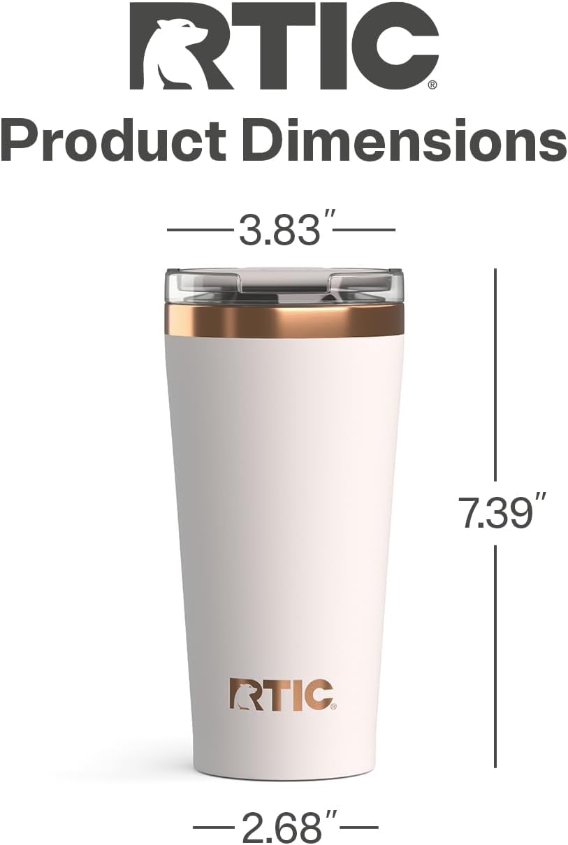 RTIC 18oz Happy Hour Pint Tumbler with Lid, Insulated, Ceramic Lined, Stainless Steel Metal, Portable Travel Cup for Hot and Cold Drink, Black Cherry