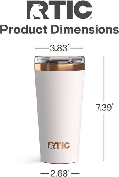 RTIC 18oz Happy Hour Pint Tumbler with Lid, Insulated, Ceramic Lined, Stainless Steel Metal, Portable Travel Cup for Hot and Cold Drink, Black Cherry