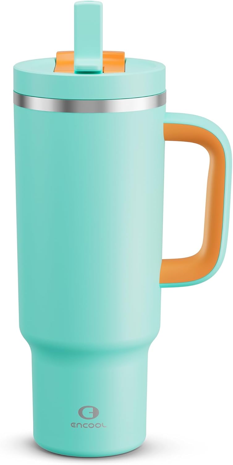 40 oz Tumbler with Handle and Straw: Stainless Steel Insulated Tumbler Keeps Cold for 24 Hours, Leakproof Travel Cup Fits in Cup Holder and BPA-Free, Cotton Candy
