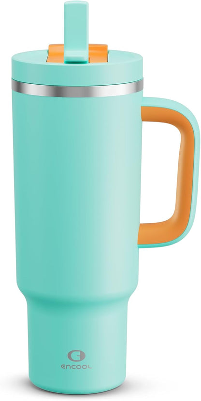 40 oz Tumbler with Handle and Straw: Stainless Steel Insulated Tumbler Keeps Cold for 24 Hours, Leakproof Travel Cup Fits in Cup Holder and BPA-Free, Cotton Candy