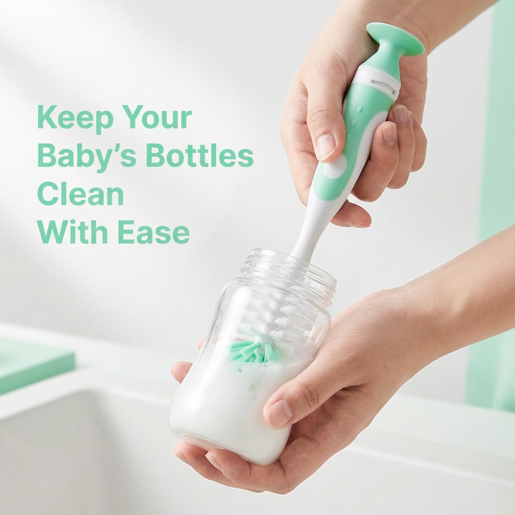 Ariseno 5-in-1 Baby Bottle Cleaner Set, Including Nylon & Silicone Bottle Brush, Cap, Straw & Nipple Brushes, BPA-Free (Grey)