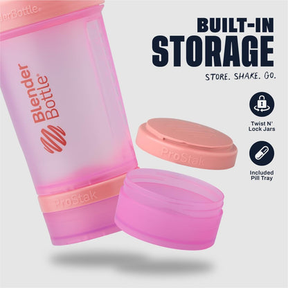 BlenderBottle Shaker Bottle with Pill Organizer and Storage for Protein Powder, Classic V2 ProStak System, 22-Ounce, Midnight Black