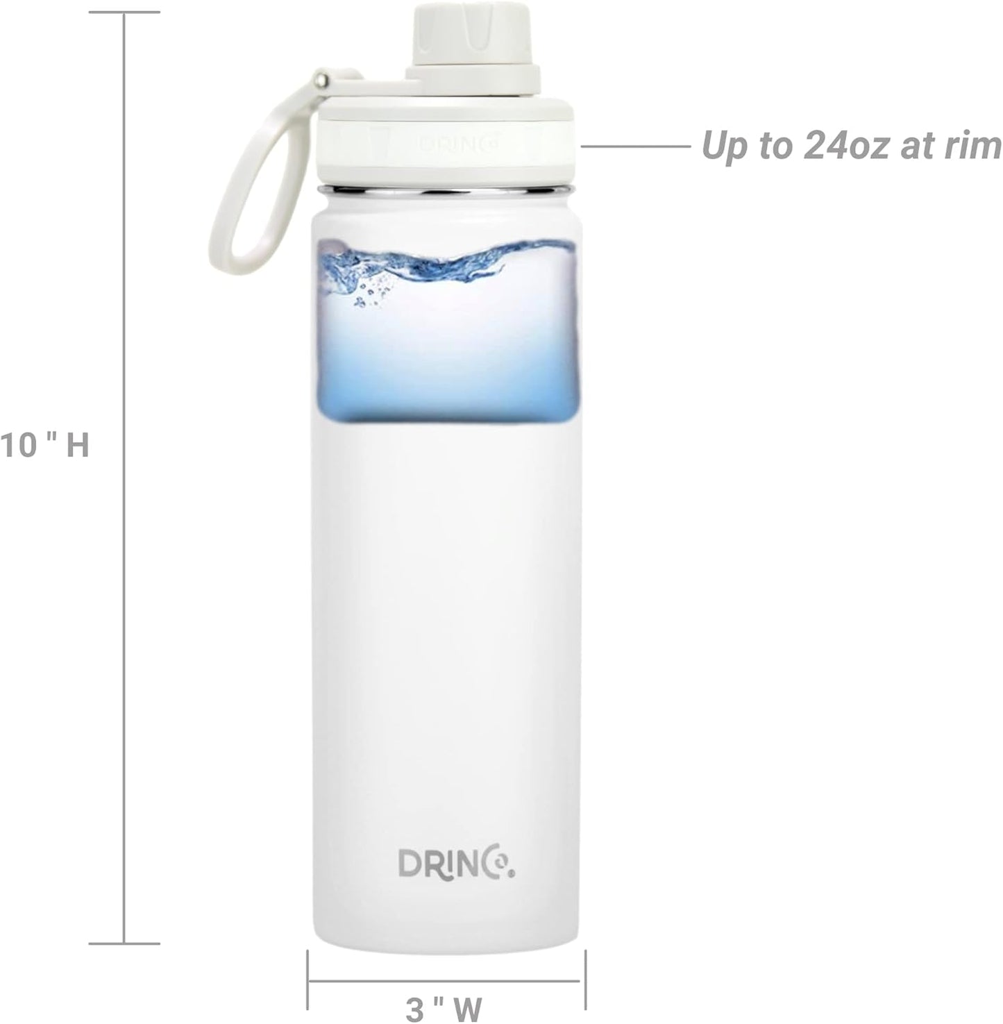 Drinco Stainless Steel Water Bottle Spout Lid Vacuum Insulated Double Wall Water Bottle Wide Mouth (40oz 32oz 22oz 18oz 14oz) Leak Proof Keep Cold Sport Camping Hiking (22 oz, 22oz Black)
