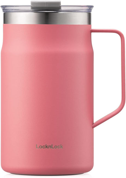 LocknLock Metro Mug Premium 18/8 Stainless Steel Double Wall Insulated with Handle Perfect for table with Lid, Black, 16 oz