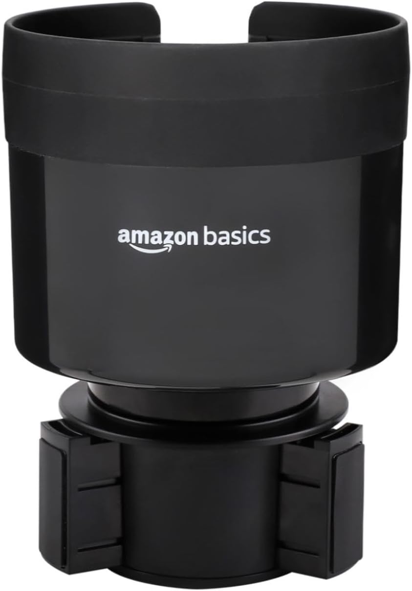 Amazon Basics Car Cup Holder Expander with Adjustable Base, Securely Holds Large Bottles 3.4 to 3.8 in Diameter, Compatible with Yeti, Hydro Flask, Easy Installation, Black