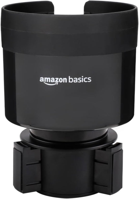Amazon Basics Car Cup Holder Expander with Adjustable Base, Securely Holds Large Bottles 3.4 to 3.8 in Diameter, Compatible with Yeti, Hydro Flask, Easy Installation, Black