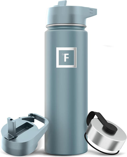 IRON °FLASK Camping & Hiking Hydration Flask with Straw, Wide Mouth Insulated Stainless Steel Sports Water Bottle - 22 oz Aurora