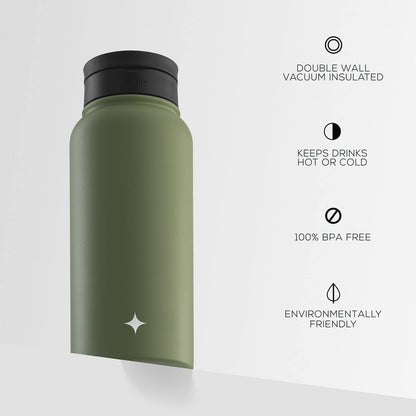 JoyJolt Triple Insulated Water Bottle with Straw Lid AND Flip Lid! 22oz Water Bottle, 12 Hour Hot/Cold Vacuum Insulated Stainless Steel Water Bottle. BPA-Free Leakproof Water Bottles - Thermos Bottle