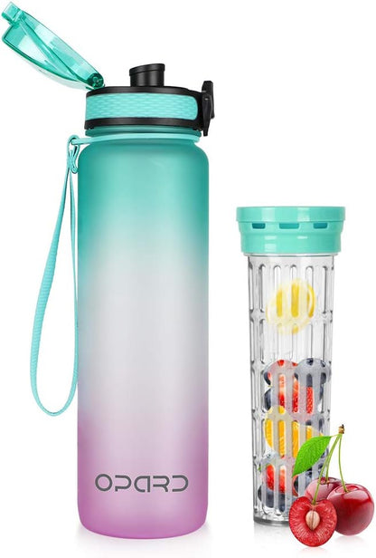 Opard Zip 32oz Plastic Water Bottle Dishwasher Safe, Leakproof Flip-Top Lid, BPA Free Tritan, Wide Mouth Reusable Sports Water Bottle for Gym Hiking Commuting Outdoor Travel and School