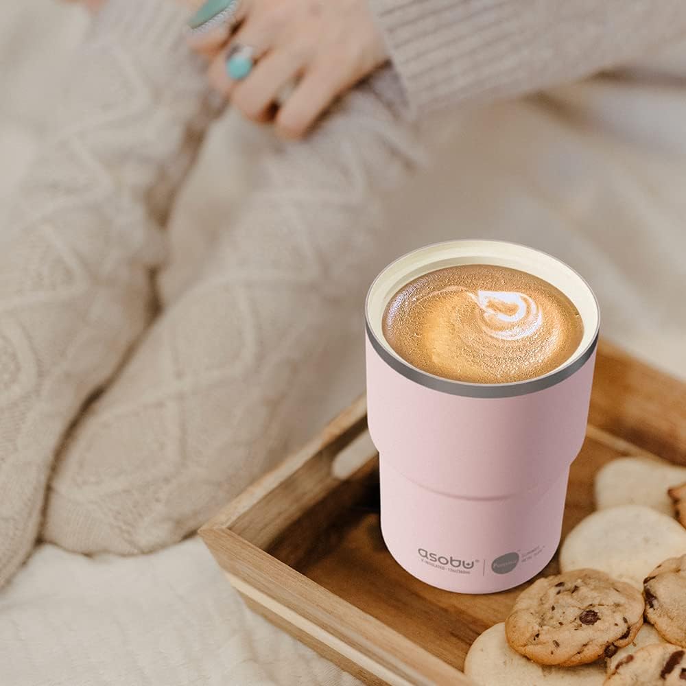 asobu Ultimate Ceramic Travel Mug, 12oz Insulated Stainless Steel Coffee Cup with Handle & Splash-Resistant Lid, Ceramic Lined for Pure Taste, BPA-Free, Double-Wall Vacuum for Hot Drinks