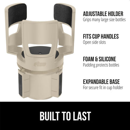 GORILLA GRIP Patent Pending Adjustable Car Cup Holder Expander, Keeps Water Bottle Secure, Expands to Fit 18 to 48 oz Large Bottles, Yeti, Owala, Stanley with Handle, Coffee Mug Insert for Cars, Black