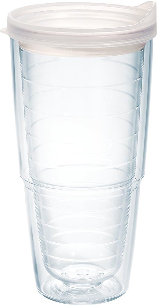 Tervis Clear & Colorful Lidded Made in USA Double Walled Insulated Tumbler Travel Cup Keeps Drinks Cold & Hot, 24oz, Black Lid, 1 Count (Pack of 1)