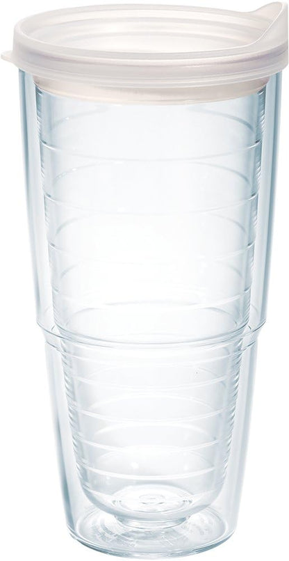 Tervis Clear & Colorful Lidded Made in USA Double Walled Insulated Tumbler Travel Cup Keeps Drinks Cold & Hot, 24oz, Black Lid, 1 Count (Pack of 1)