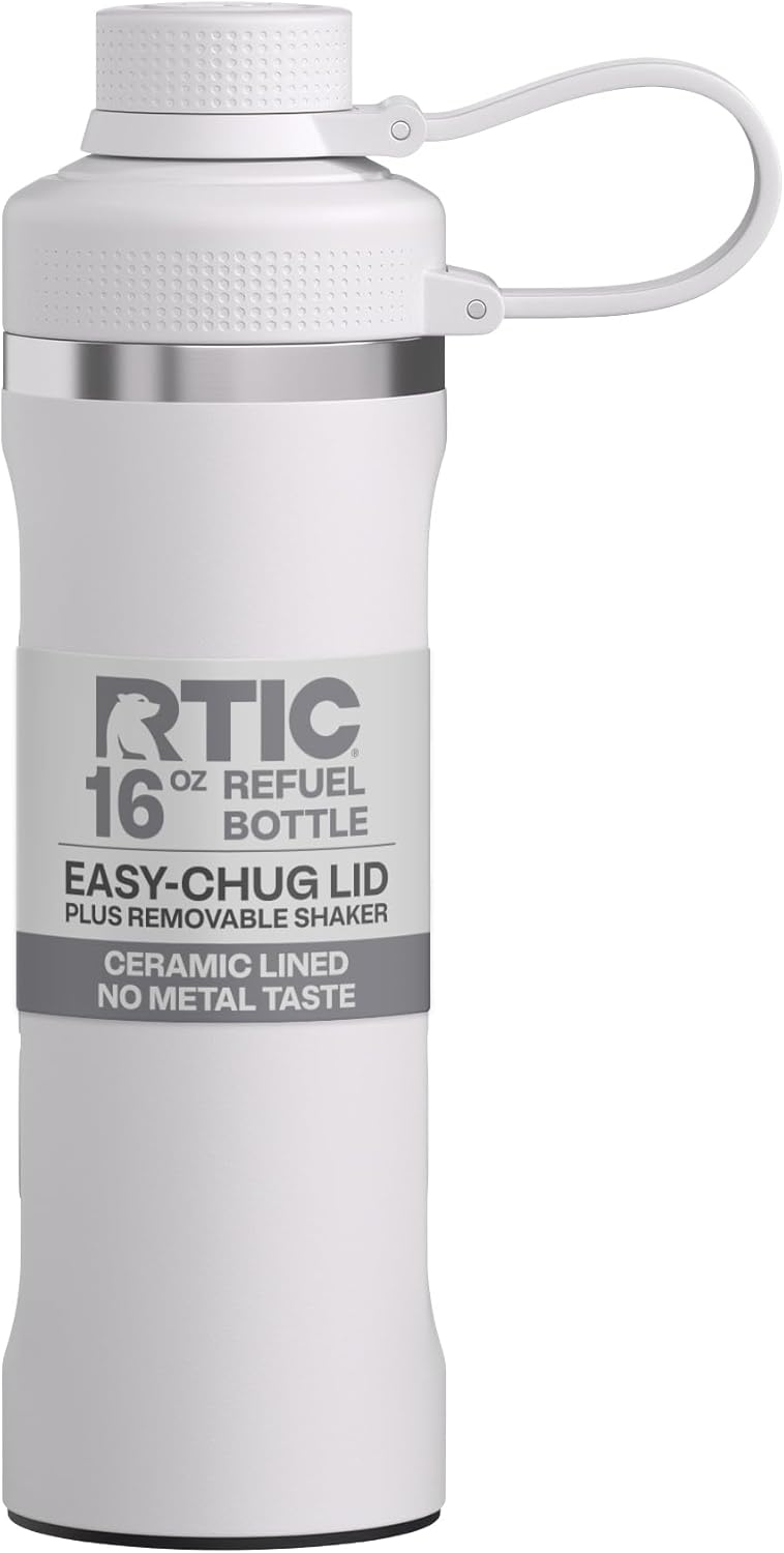 RTIC 24oz Refuel Water Bottle with Workout Protein Shaker, Insulated, Stainless Steel, Metal, Double Wall Vacuum-Insulation, Ceramic Lined, Leak-Proof Chug Lid, Tumbler, Black