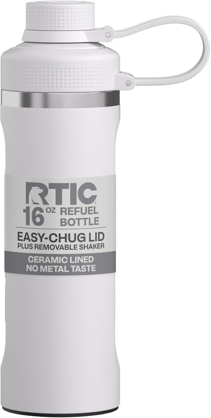 RTIC 24oz Refuel Water Bottle with Workout Protein Shaker, Insulated, Stainless Steel, Metal, Double Wall Vacuum-Insulation, Ceramic Lined, Leak-Proof Chug Lid, Tumbler, Black