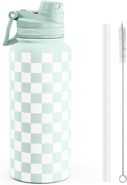 SANDJEST Pickleball Stainless Steel Water Bottle with Strap 32oz, Insulated Bottles with Straw and Spout Lid for Gym Sports Travel Outdoor, Gifts for Women Girls Birthday Christmas