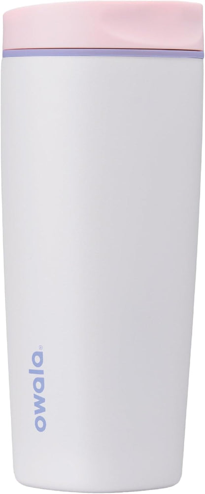 Owala SmoothSip Slider Ceramic-Lined Insulated Stainless Steel Coffee Tumbler, No Metallic Taste Reusable Travel Mug, Hot Iced Coffee Cup, BPA Free 20 oz, Very, Very Dark