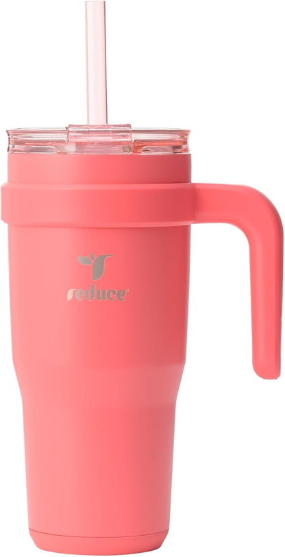 REDUCE 24 oz Stainless Steel Tumbler with Handle - Dual-Wall Vacuum Insulated Travel Mug, Sweat-Proof Lid & Reusable Straw - Keeps Drinks Cold for 24 Hrs, Fits Cupholders, Dishwasher Safe - Lilac Bud